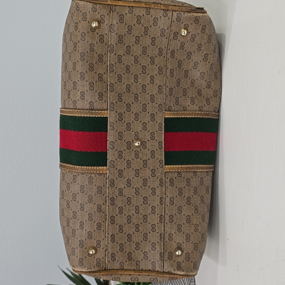 GUCCI - Vintage GG Supreme Boston Bag in Tan, PVC & Leather, with Sherry Line - Picture 12 of 17